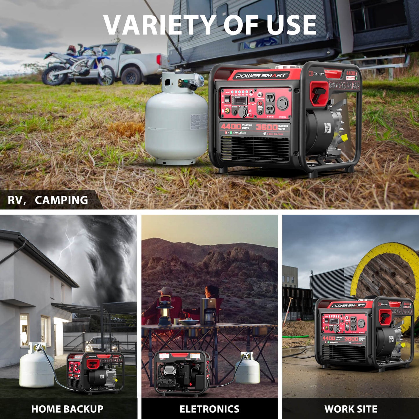 4400W/4000W Gasoline/Propane Duel Fuel Inverter Generator w/ CO Alert MB5040DC