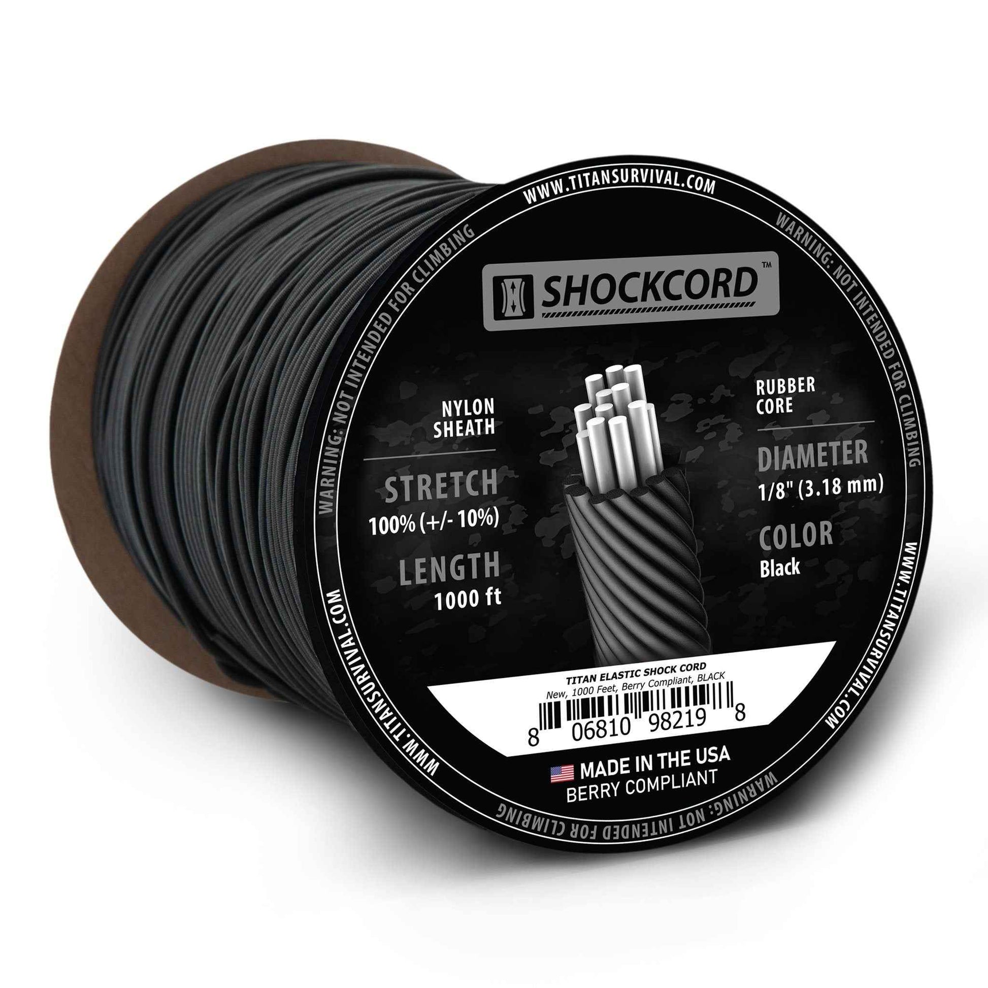 1/8" Black Shock Cord, 1000 FT SPOOL