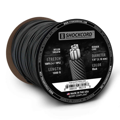 1/8" Black Shock Cord, 1000 FT SPOOL