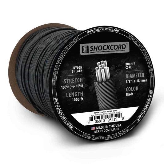 1/8" Black Shock Cord, 1000 FT SPOOL