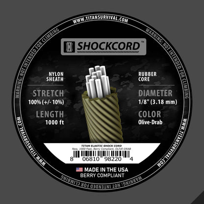 1/8" Olive-Drab Shock Cord, 1000 FT SPOOL